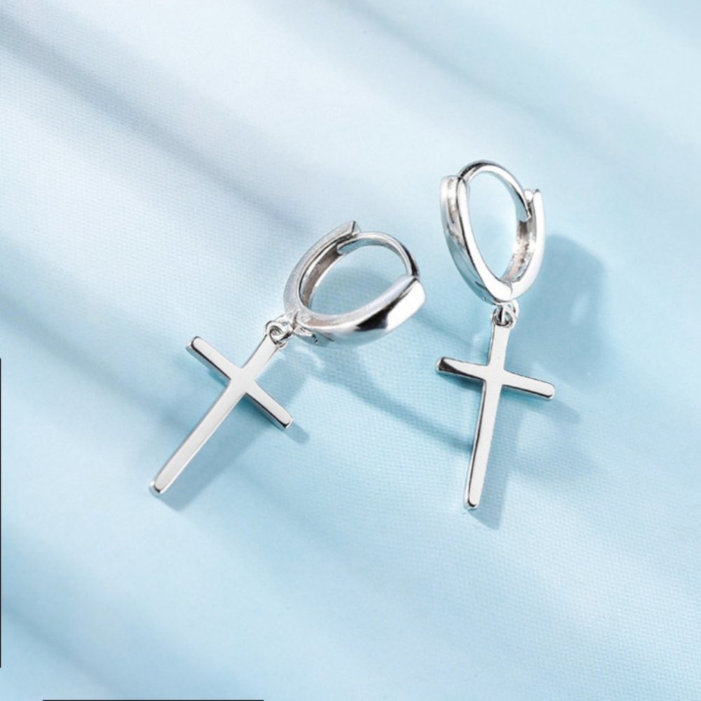 925 Sterling Silver Cross Dangle Earrings For Women & Men 2022 New BTS - Picture 2 of 7
